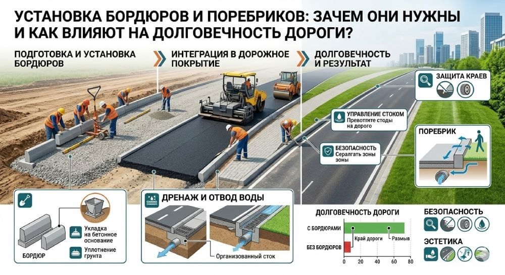 Установка бордюров и поребриков: зачем они нужны и как влияют на долговечность дороги?